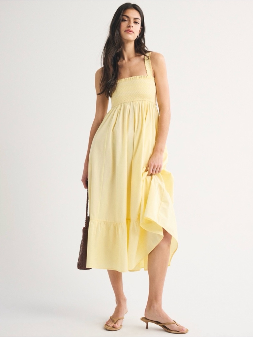 Abercrombie & Fitch Sydney Smocked Square-Neck Midi Dress